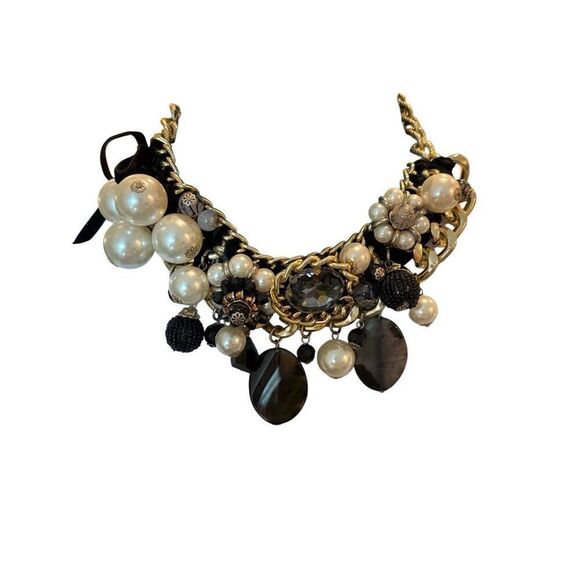 Monet Pearl, Gold, and Black Statement Necklace - Picture 2 of 9